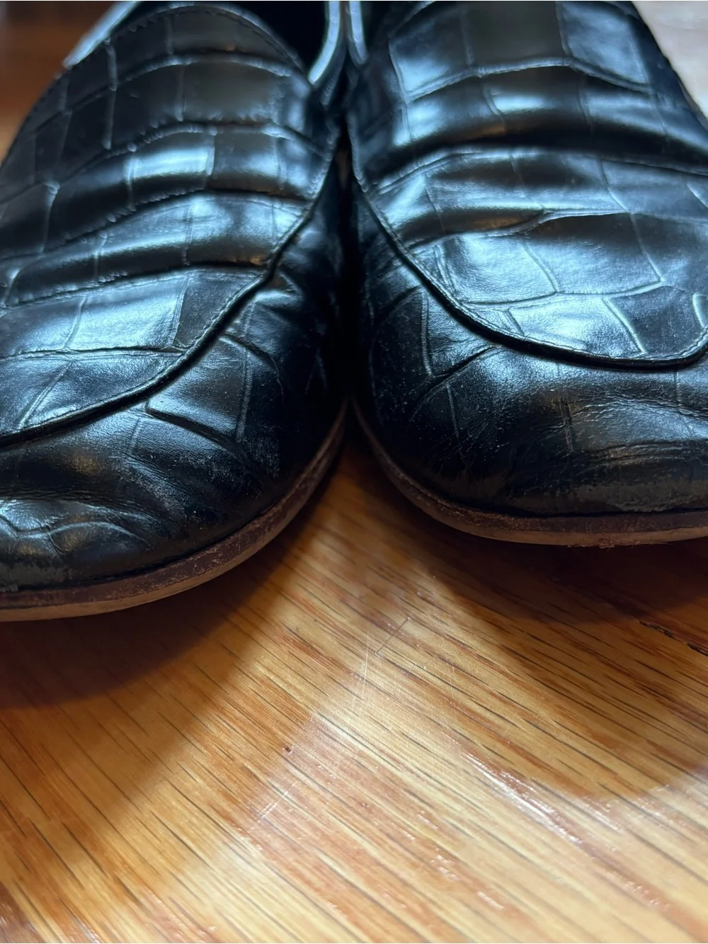 Black Croc-Embossed Leather Loafers 39